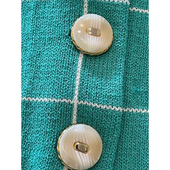 Vintage Jss women’s knit ware suit blazer & tank petite S green / white striped - Picture 15 of 16